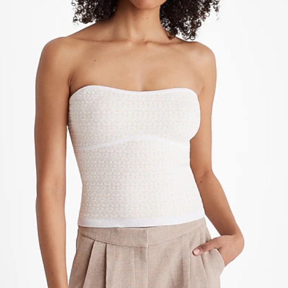 Express White and Cream Knit Tube Top